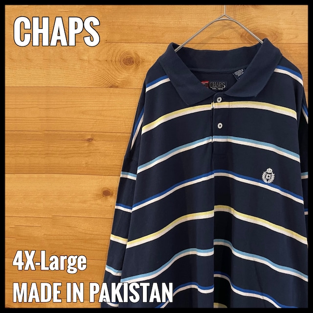 【CHAPS】超ビッグサイズ ポロシャツ 4XLT ボーダー 刺繍ロゴ RALPH LAUREN ラルフ チャップス US古着 アメリカ古着