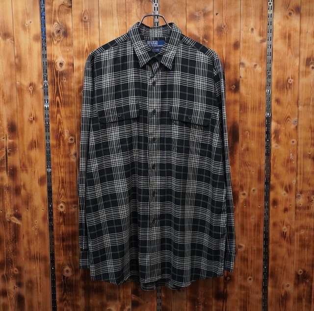 90s ralphlauren benford 黒白 チェックシャツ L/ ラルフローレン