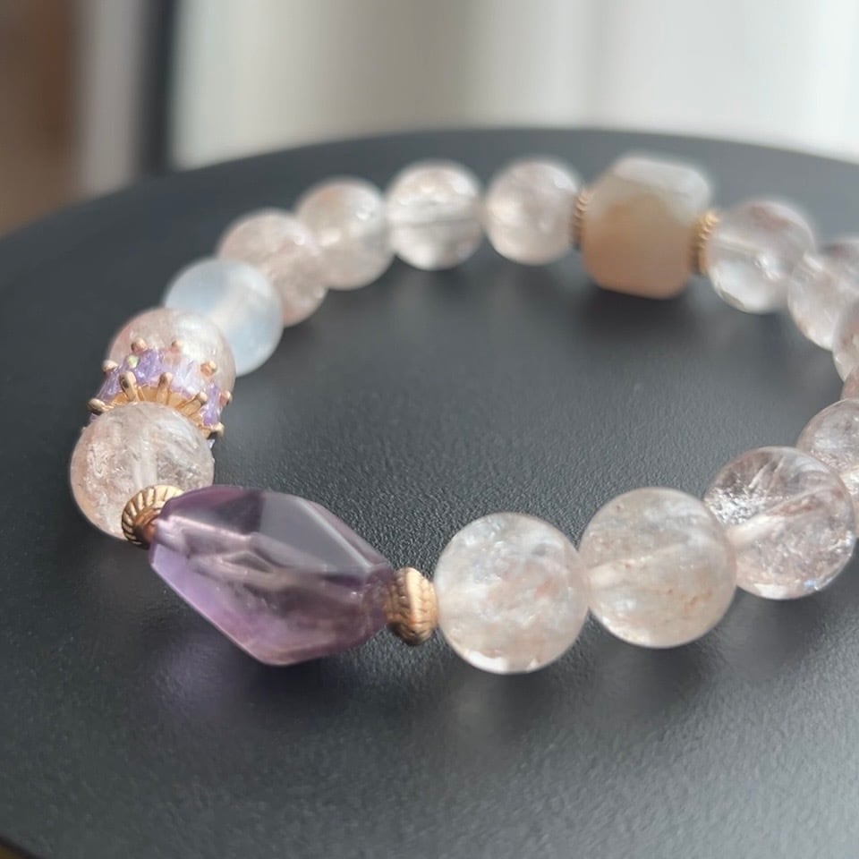 1点物】極上の透明感。ピンクアゼツライトと大粒アメジストの