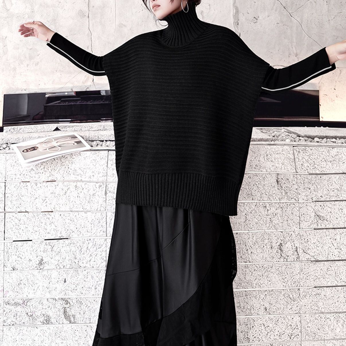 TURTLENECK RIBBED SLEEVELESS STRIPED VEST M-18603