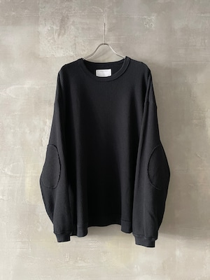 T/f Lv4 heavy waffle loose fit elbow patch top - black