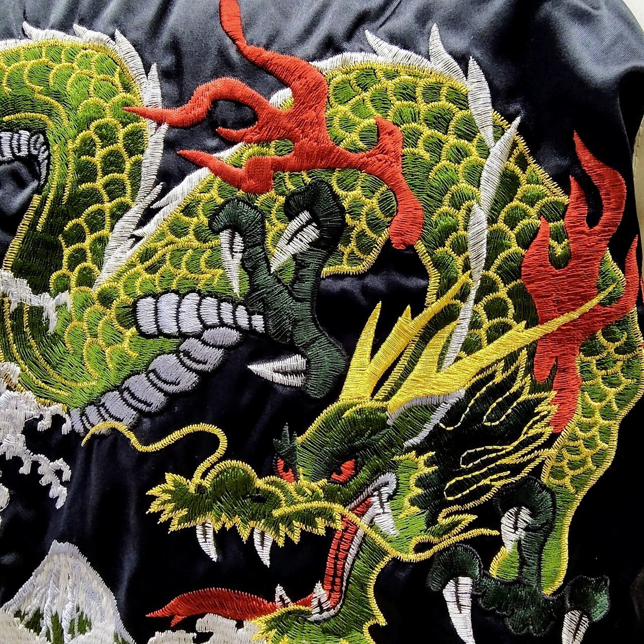 星姫 スカジャン 日本製 波龍 赤富士 昇り龍 ブラック L LL 総刺繍