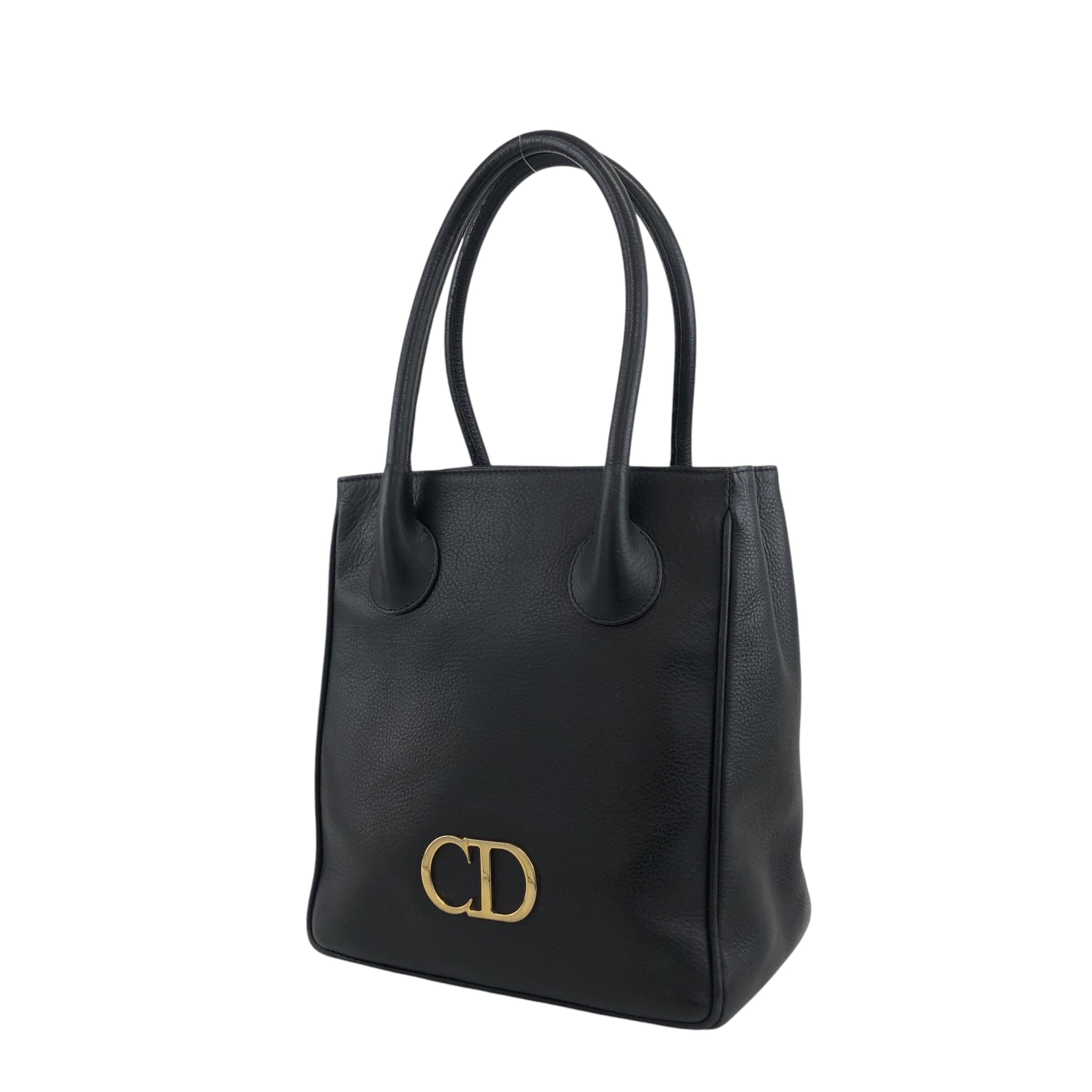 オールド　クリスチャンディオール　ハンドバッグ　Diorロゴ　ブラック　レザー Christian Dior クリスチャン ディオール ハンドバッグ ブラック CD
