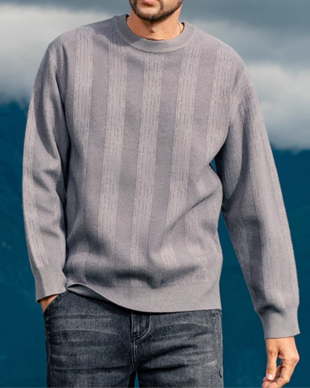 リブクルーネック リラックスセーター 4色 E0208