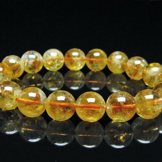 シトリン ブレスレット 虹入り 11mm シトリンクォーツ ブレス メール便可 一点物 111-50453