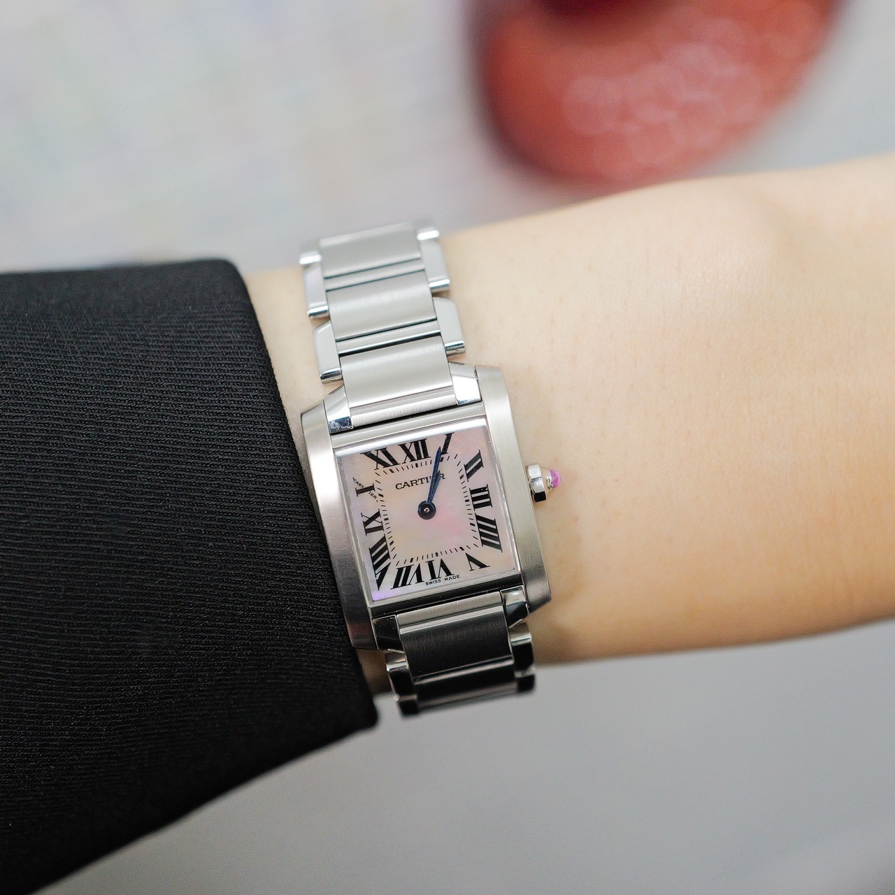カルティエ タンクフランセーズ SM ピンクシェル文字盤