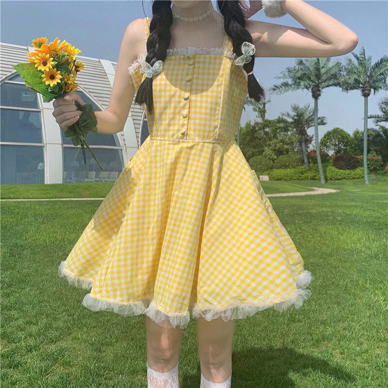 夏ロリータストラップドレスパッチワークレース ese 甘いかわいいミニ