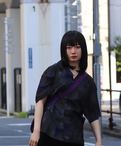 ATELANE Flower print short-sleeved open shirt (BLK) 26A-15020