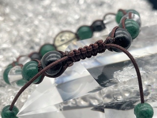 編みブレスレット（天然シトリン・インドアベンチュリン・ブラックトルマリン・水晶）