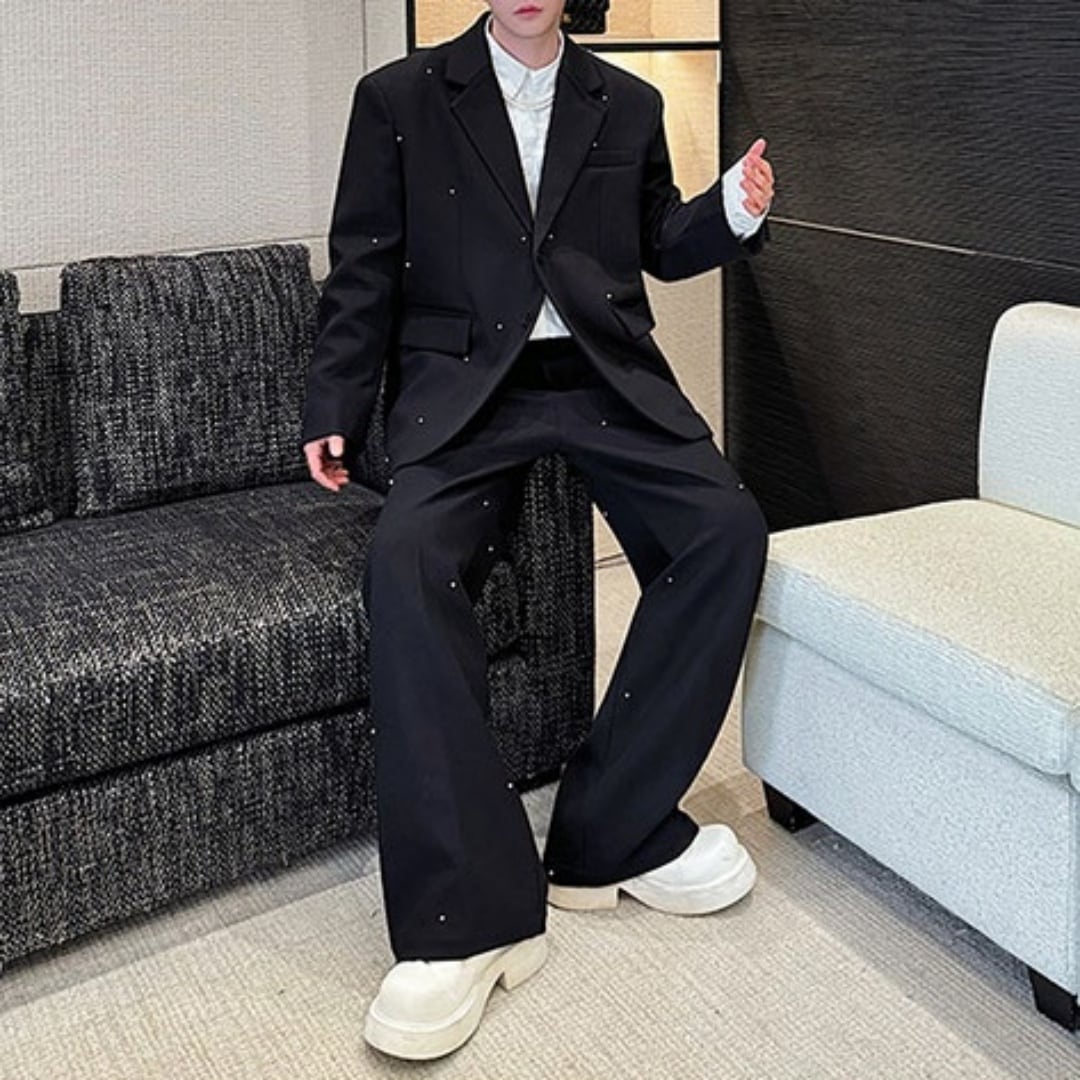 ビーズ装飾 ルーズシルエットスーツ セットアップ D11280 | 韓国メンズ