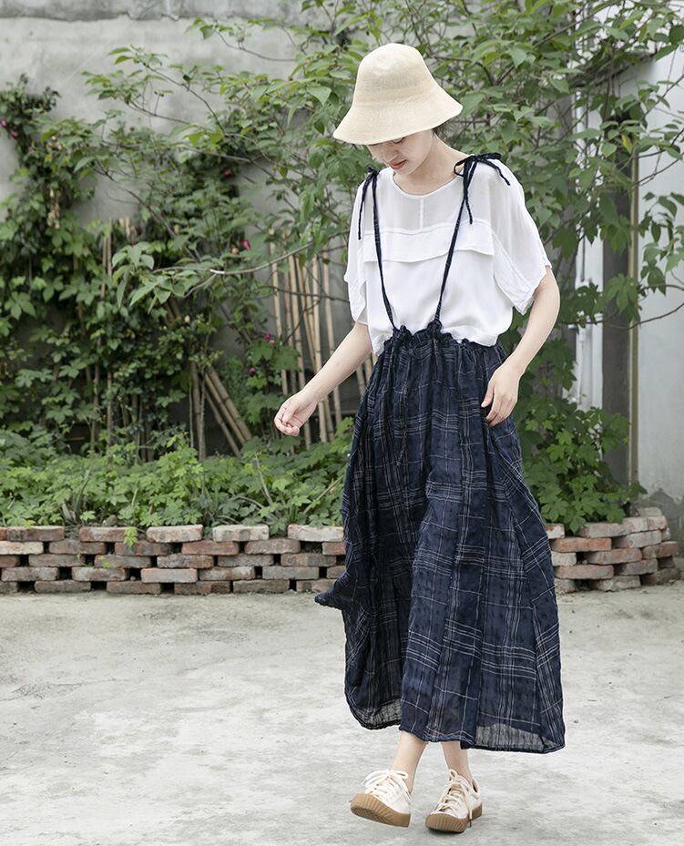 サマールーズ格子柄スカート コットン 夏物 Yiranxuaディースワード40907612798