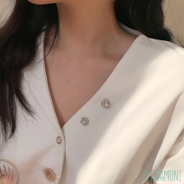 ALOHAMONI (アロハモニ) ブローチ タックピン 10個 セット ピンブローチ ピンバッジ ラペルピン ネクタイピン タイタック ハットピン ボタン 縫製不要 レディース メンズ キッズ ユニセックス (ラインストーン)