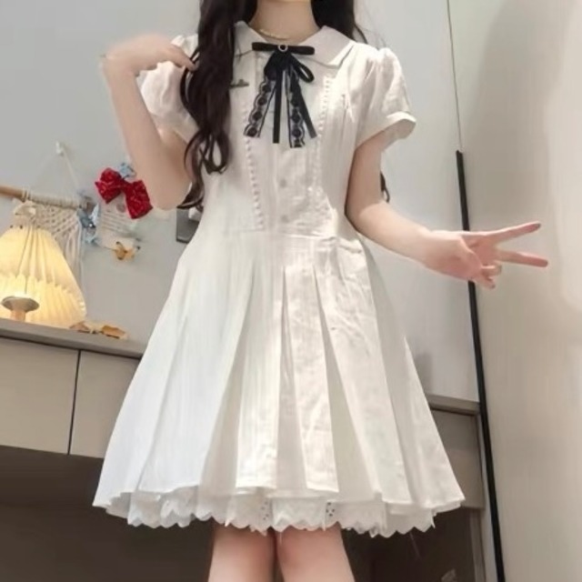 フレンチガーリー♡リボンプリーツワンピース　F0909