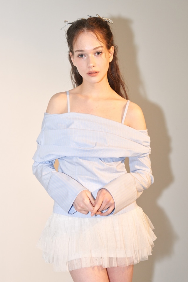 [ODDONEOUT] DRAPE OFF SHOULDER STRIPE SHIRT 正規品 韓国ブランド 韓国ファッション 韓国代行 韓国通販 odd one out オッドワンアウト 日本 店舗