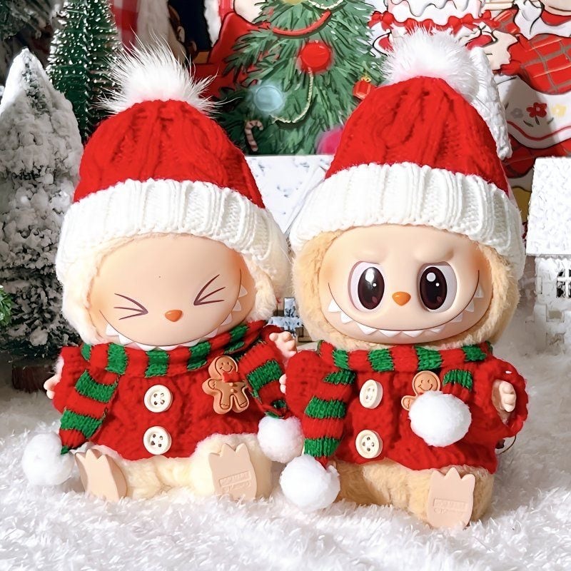 【クリスマス限定】めっちゃ可愛い! 萌え Labubu クリスマス 3点セット ニット ドール服 15cm 17cm 対応 クリスマス限定 プレゼント ラブブ