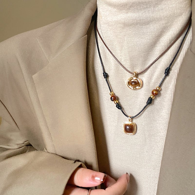 tianレトロ虎目石ネックレス 2点セット