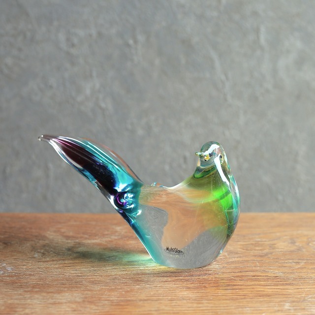 マルティグラス 鳥のガラスオブジェ ヴィンテージ置物｜光を纏う色鮮やかな昭和レトロインテリア 1