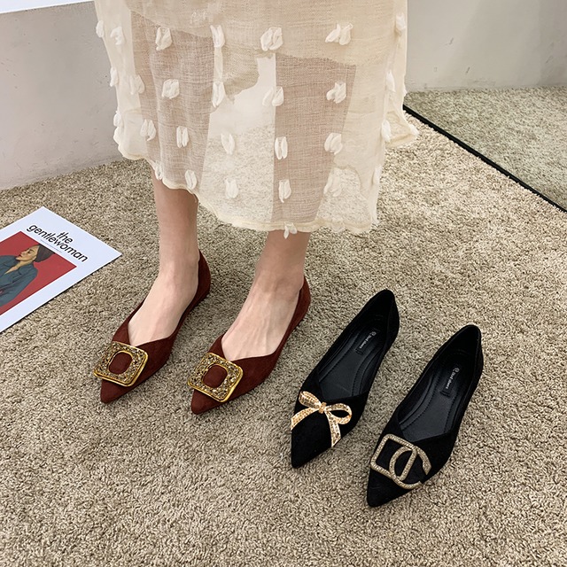 シングルスプリングブラックメタルバックル 靴 シューズ 春物 スクウェア フェイクシューズ10915843903