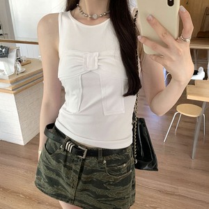 リボン付き タンクトップ カップ付き レディース 春夏 韓国 ブラトップ インナー トップス おしゃれ 大人 かわいい きれいめ カジュアル フェミニン ノースリーブ ノンワイヤー 大人可愛い 大人女子