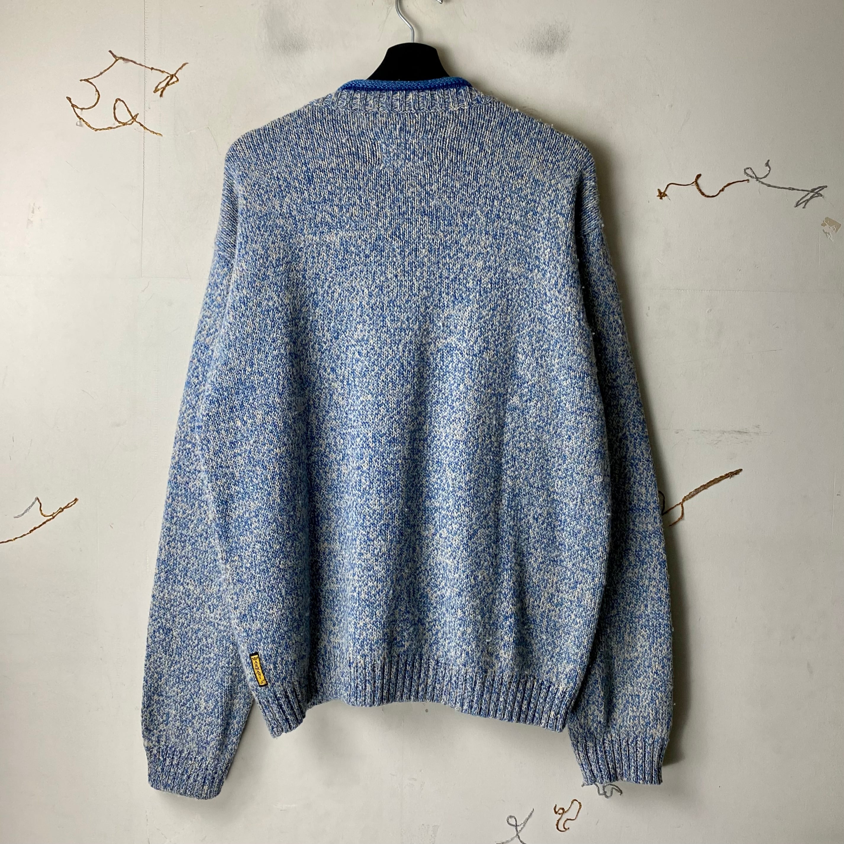 1*し様 armani jeans 1994ss vintage ニット vintage ARMANI JEANS blue melange knit cardigan | NOIR ONLINE