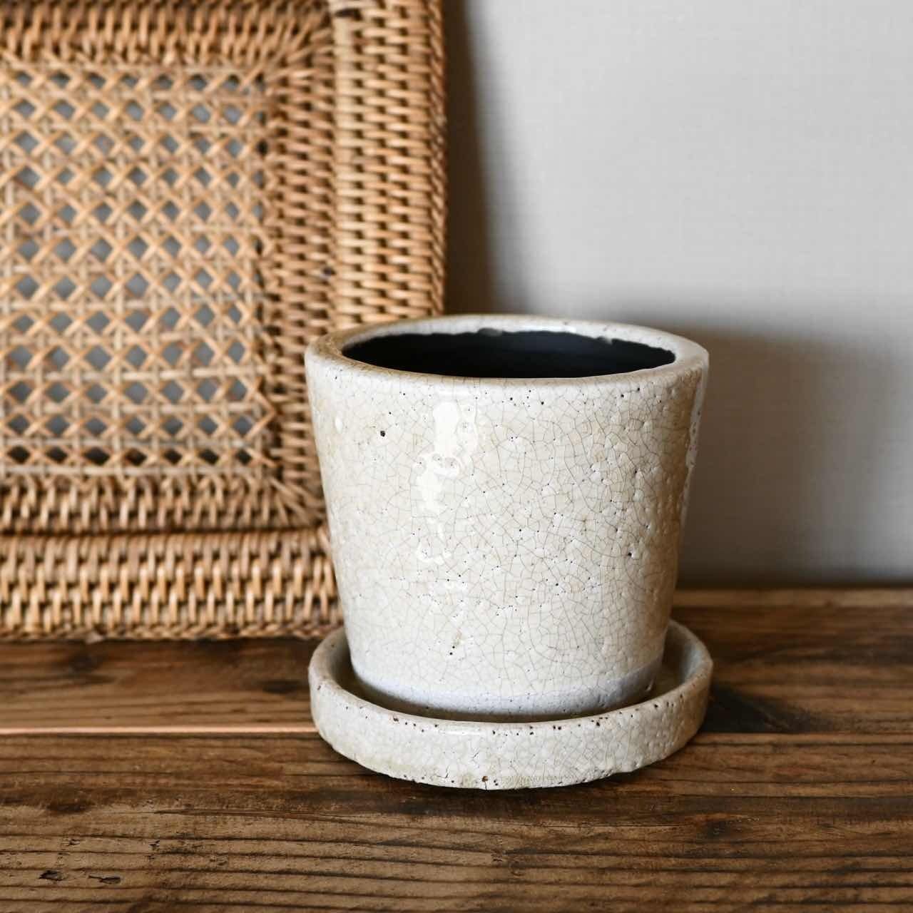 グレイズドポット 4号鉢目安|アイボリー ガーデン 植木鉢 おしゃれ 白 ホワイト系