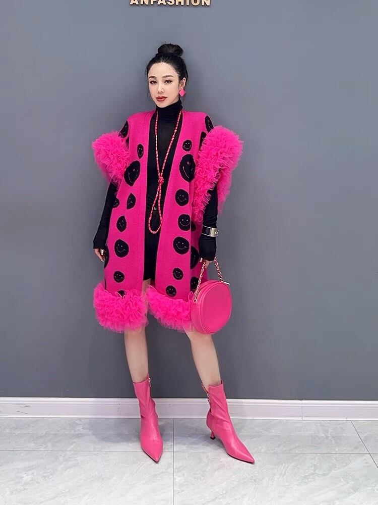 ピンク】ファー ベスト ゆったり トップス カジュアル 黒 ピンク】ファー ベスト ゆったり トップス カジュアル 黒