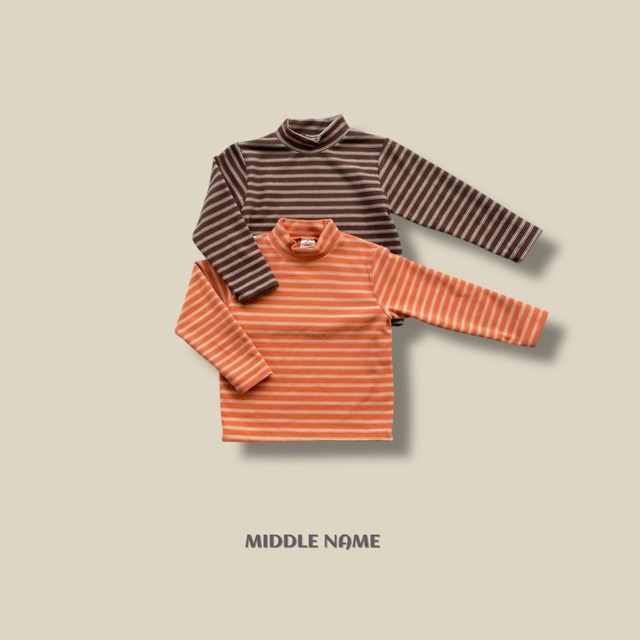 【取寄】middle name｜stripe mock-neck t-shirt｜ボーダーハイネックTシャツ｜S-JM｜kids&jr｜25 winter