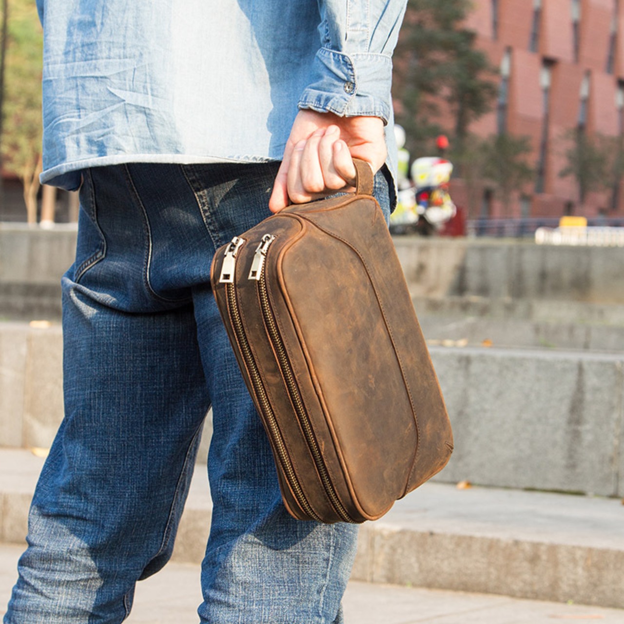 Genuine Leather Travel Pouch Bag / 本革 レザー トラベル ポーチ バッグ