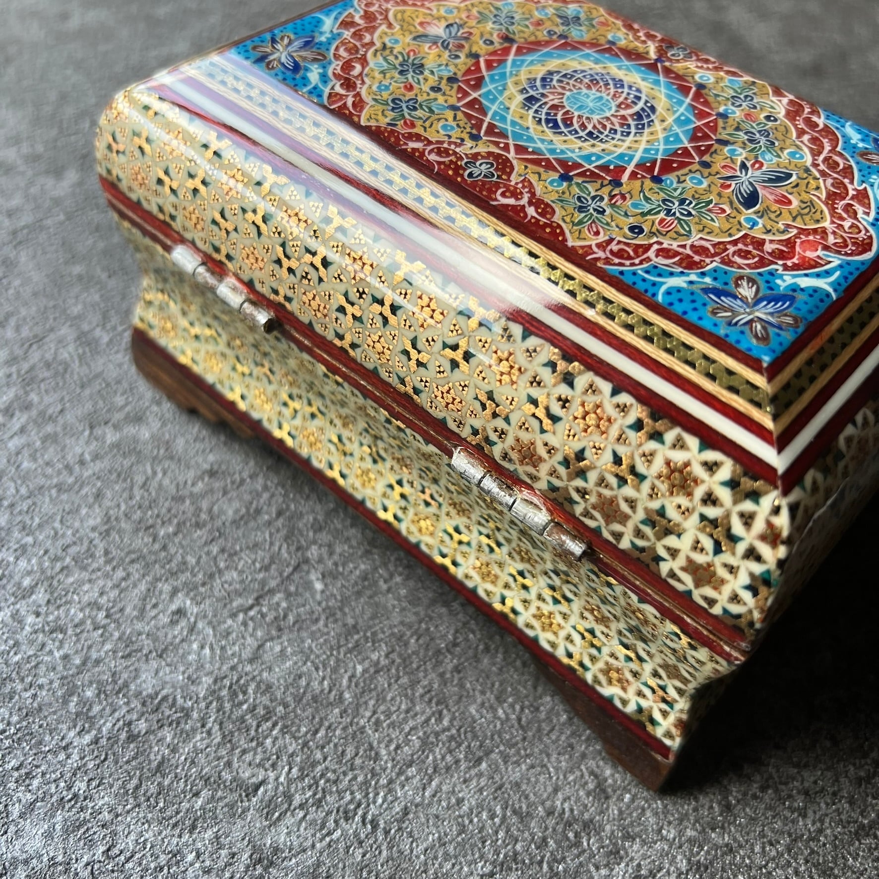 象嵌細工（ハータムカーリー）小箱 長方形 14cm ターコイズ