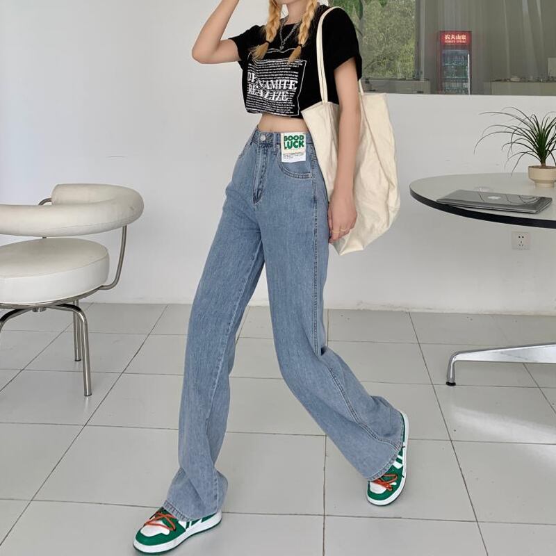 ジーンズ ルーズワイドレッグパンツ スプリングオータムウェスト薄手 春物 秋物 ワイドパンツ 試着室9240987978