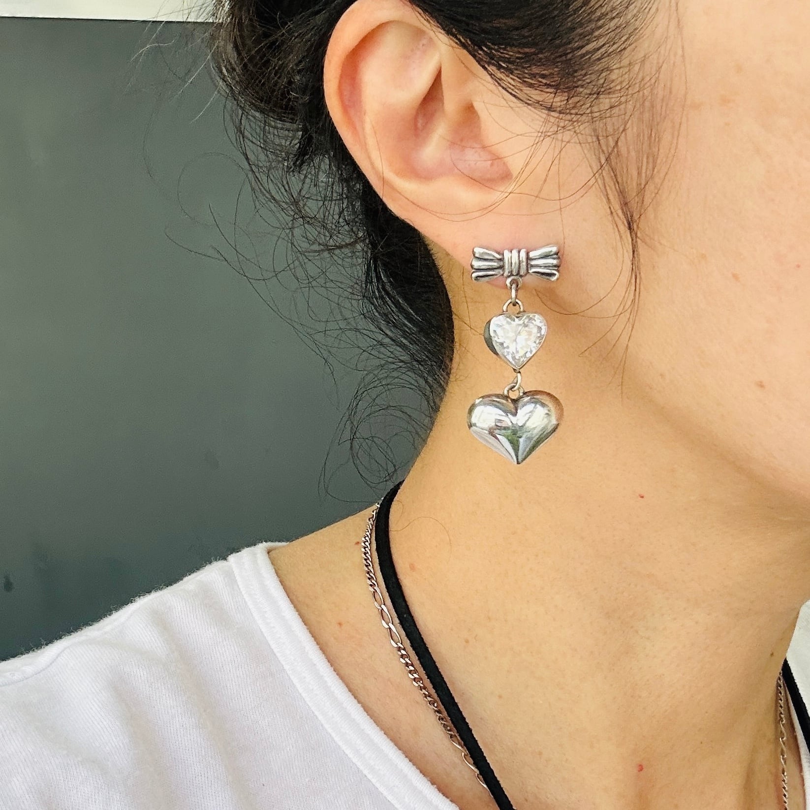 シルバー925 リボン＆ハートピアス | Milo Antiques & Vintage