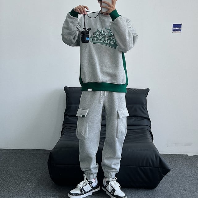 予約販売】メンズ セットアップ 上下 長袖 裏起毛 LA グレー スエット