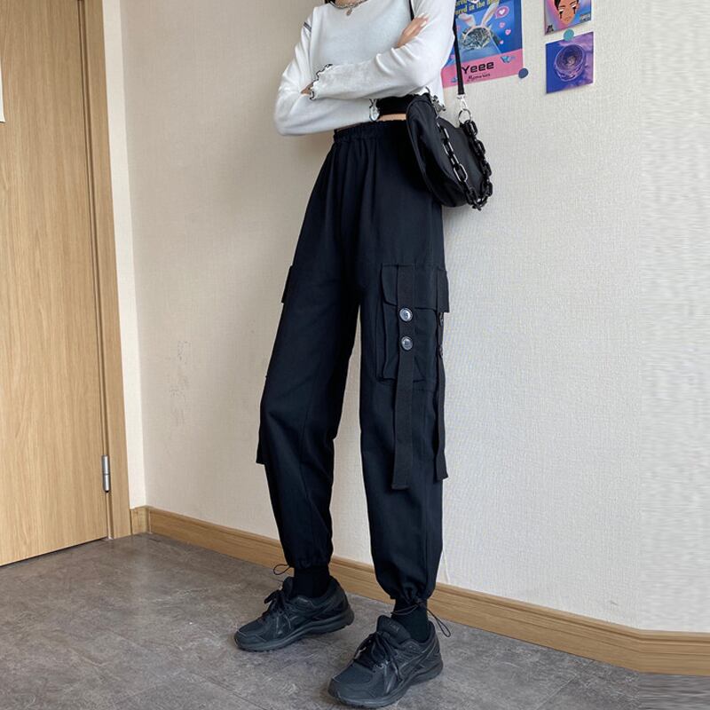 ブラックパンツ ルーズカジュアルオーバーオール 薄手ハイウェストウェストオータムウィンター 秋物 冬物 試着室95835058511