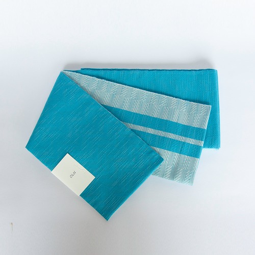 半巾帯「コットンスラブ」シアン： 天然素材の優しい風合いがコーディネイトの幅を広げます。
