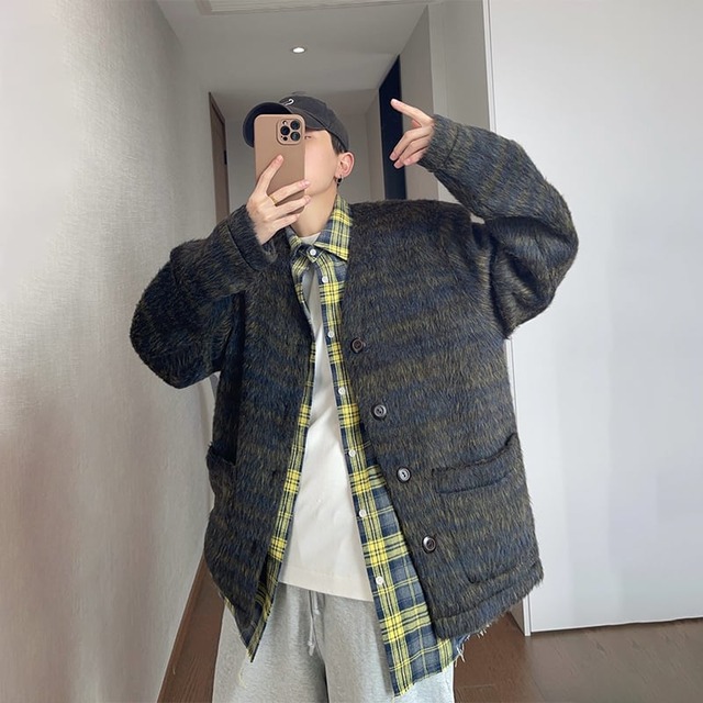 dannyandzeeミックスカラーシャギーニットカーディガン