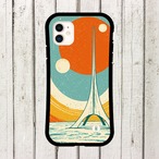 受注生産 iPhoneケース 帆船と夕日のレトロ宇宙風景｜宇宙ポスター風 RFSP031C