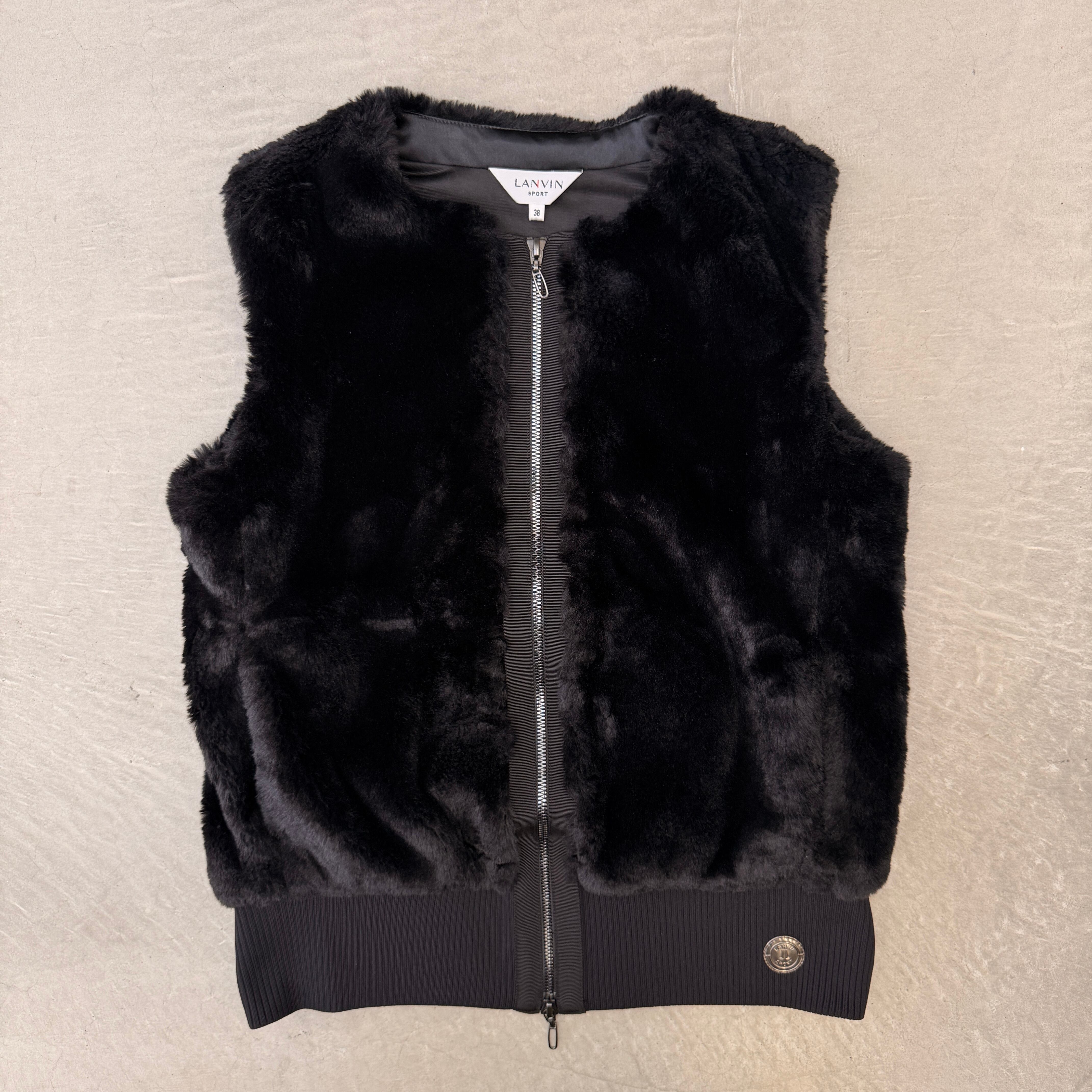 LANVIN SPORT Golf Fur Vest Polyester Black 38 | ASSET VINTAGE