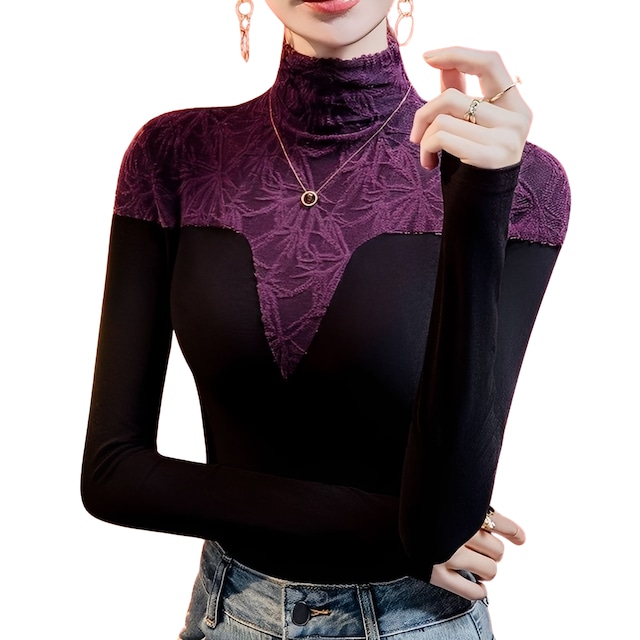 エレガントレース ハイネックデザイントップス ds0918