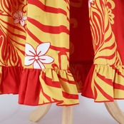 フラダンス 衣装 ワンピース ドレス PINTUCK レッド系 ベロア ノースリーブ 異素材 フリル プルメリア柄 ラウアエ柄 かわいい 華やか 鮮やか 明るい 赤 黄 白 ハワイアン アロハ ハワイアンプリント フラ ダンス レッスン 練習 イベント