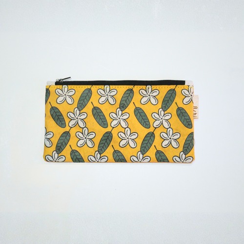 Ashi｜亜紙 Flat Pouch M＊Yellow Champey プルメリア柄 紙ポーチ バナナ ハンドメイド