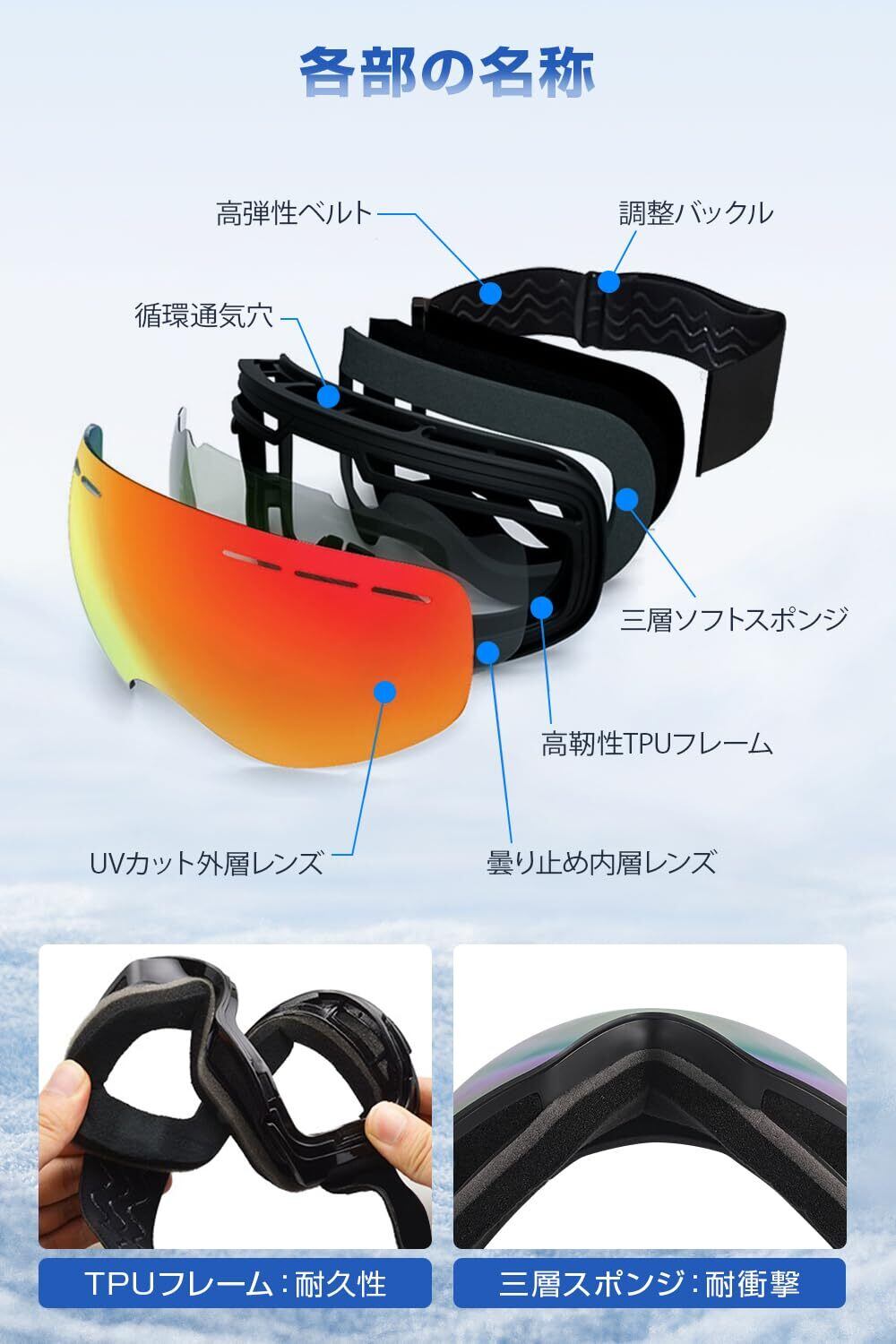 Rovolt] スキーゴーグル メガネ対応 【180°広視界&OTG設計