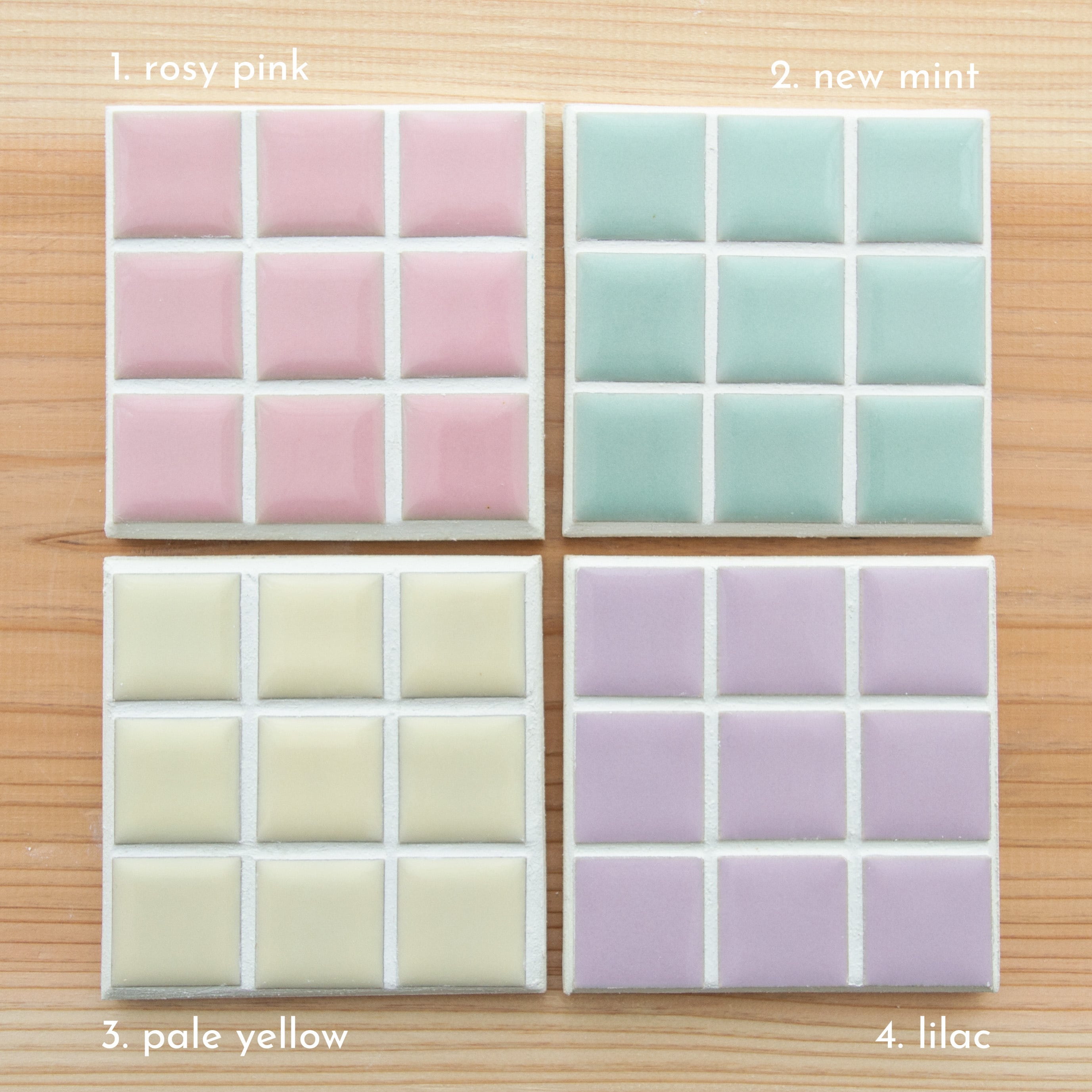 韓国　タイルテーブル　30センチ角　薄いピンク白 美濃焼】タイルテーブル(くすみピンク×ホワイト)30.2cm立方体 | 岐阜県