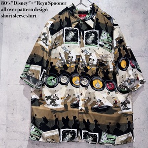 80's"Disney"×"Reyn Spooner all over pattern design short sleeve shirt
