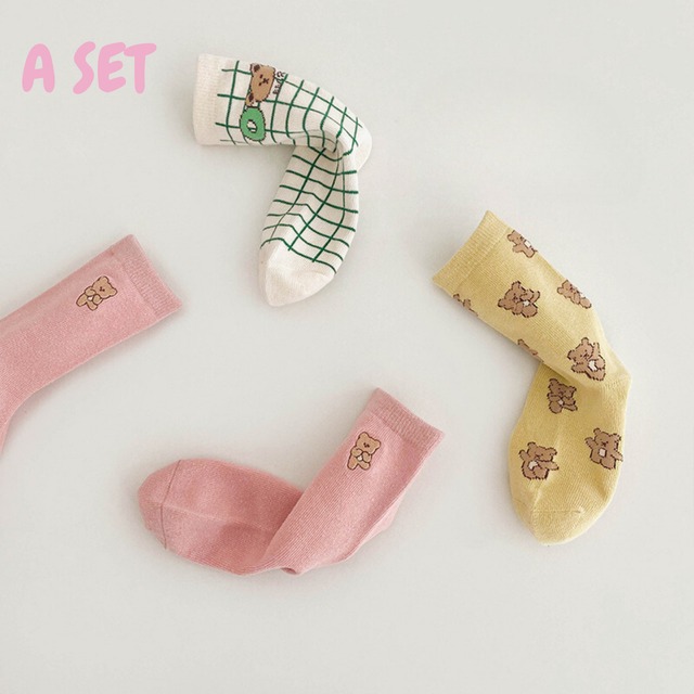 【即納】 くまのクルーソックス 3足セット