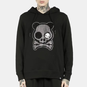 【HIPANDA ハイパンダ】メンズ スカルパンダ ラインストーン フーディー スウェット MEN'S SKULL PANDA RHINESTONE HOODIE SWEAT SHIRT / BLACK