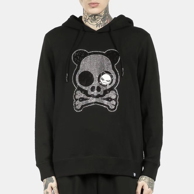 【HIPANDA ハイパンダ】メンズ スカルパンダ ラインストーン フーディー スウェット MEN'S SKULL PANDA RHINESTONE HOODIE SWEAT SHIRT / BLACK