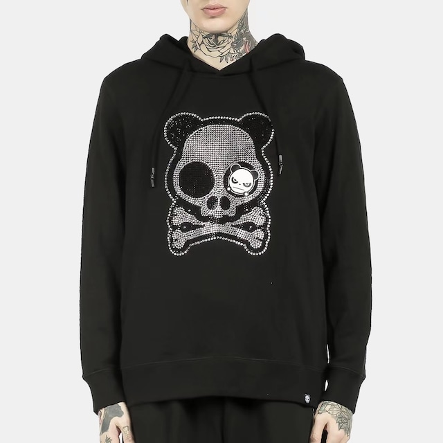 送料無料【HIPANDA ハイパンダ】メンズ ドクロ ラインストーン フーディー スウェット MEN'S RHINESTONE SKULL HOODIE SWEAT SHIRT / BLACK