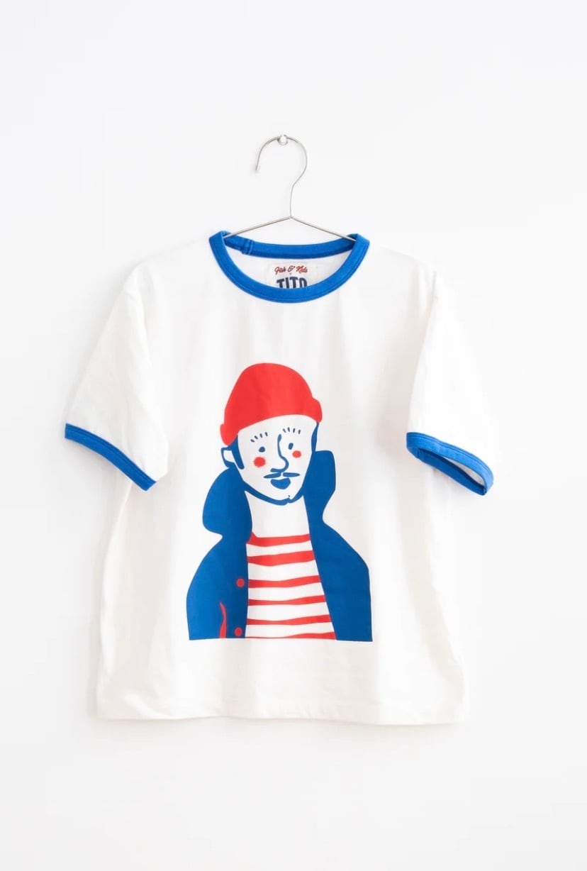 【FISH&KIDS】White Contrast Collar T-Shirt