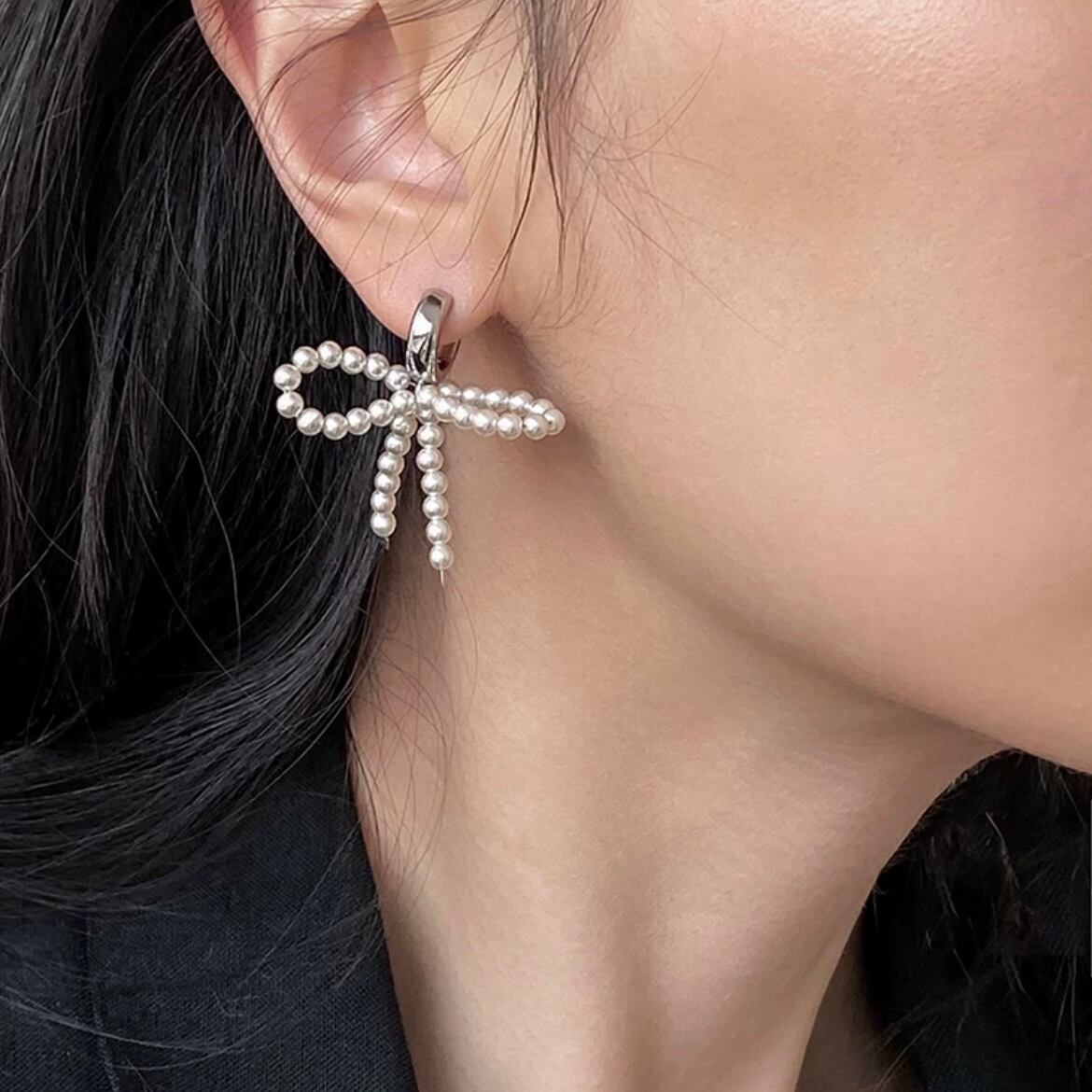 Ballet Pearl ribbon pierced earrings | Molabella