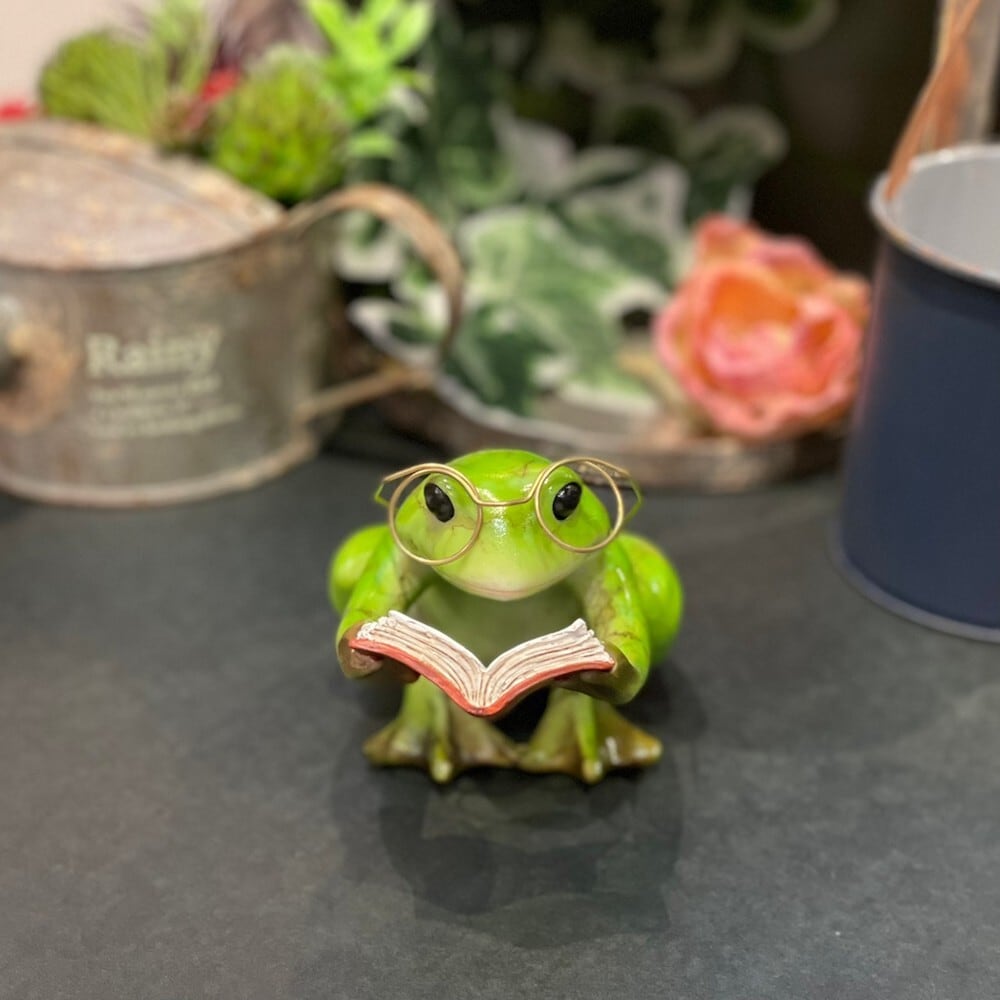 アマガエル 置物 メガネ蛙 EV13555A 高さ8cm 読書カエル かえる アマガエル 梅雨
